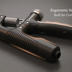 Hand grip with ergonomic non-slip design on a dark background