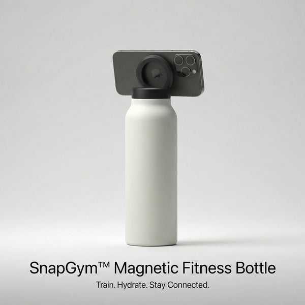 SnapGym magnetic fitness bottle on a gray background