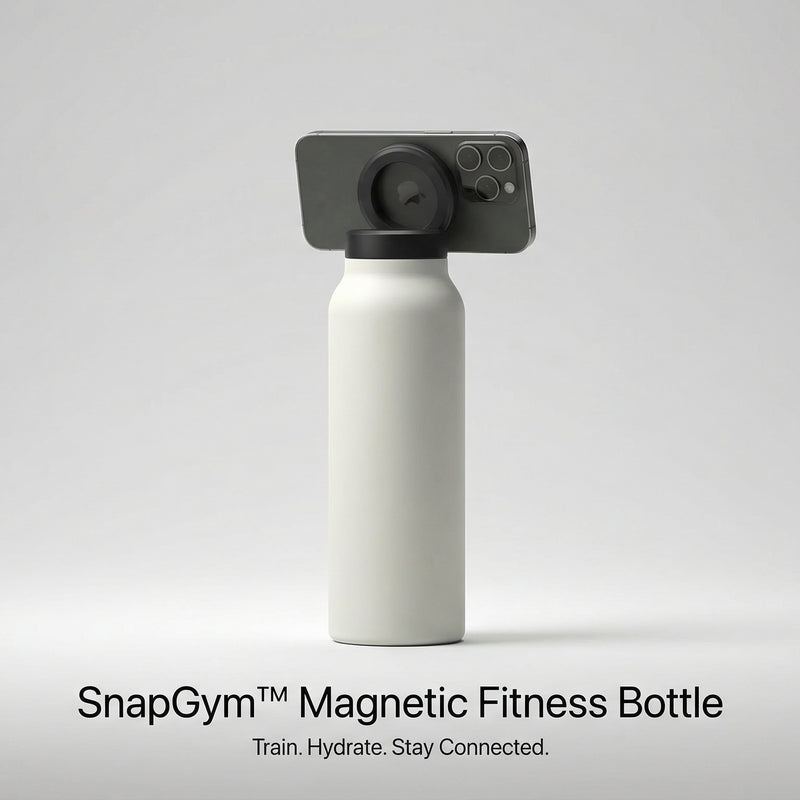 SnapGym magnetic fitness bottle on a gray background