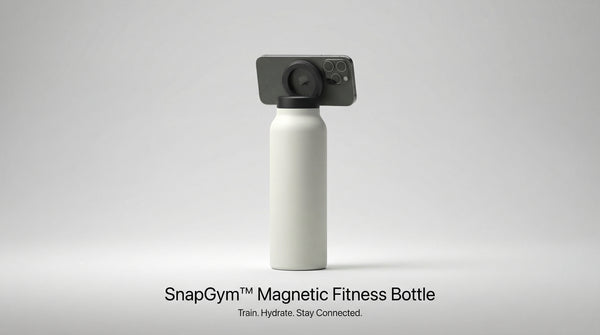 SnapGym magnetic fitness bottle on a gray background