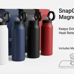 SnapGym magnetic bottle with packaging and additional features on a white background
