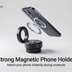 Strong magnetic phone holder with detachable ring on a white background, branded as SnapGym Magnetic Ltd.