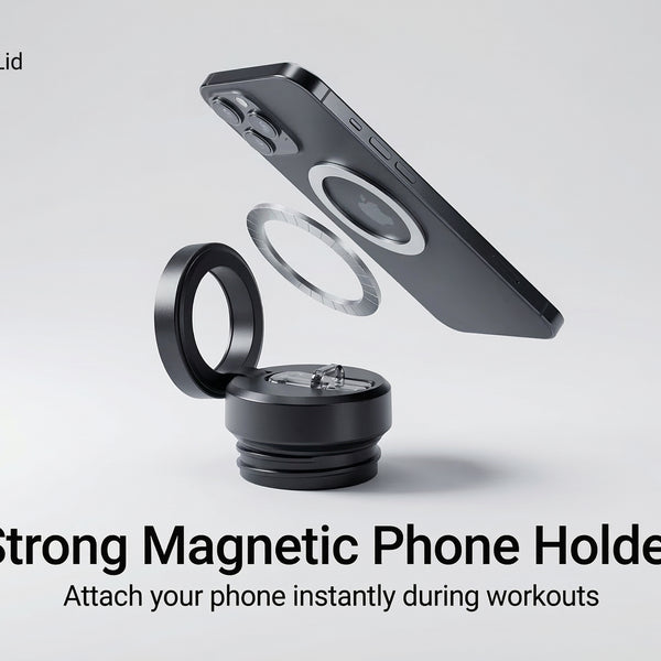 Strong magnetic phone holder with detachable ring on a white background, branded as SnapGym Magnetic Ltd.